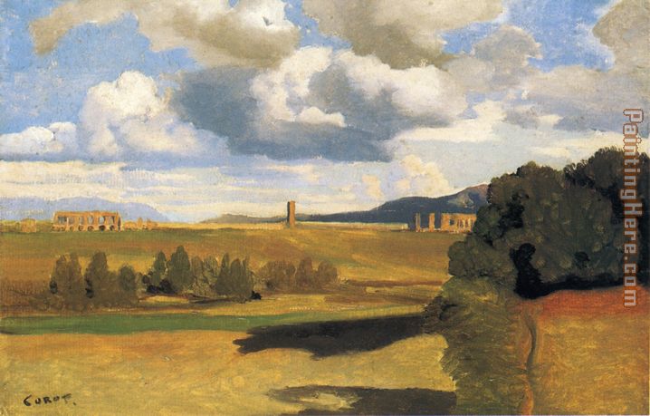 The Roman Campagna with the Claudian Aqueduct painting - Jean-Baptiste-Camille Corot The Roman Campagna with the Claudian Aqueduct art painting